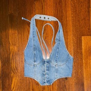 Edikted Blue Denim Crop Top